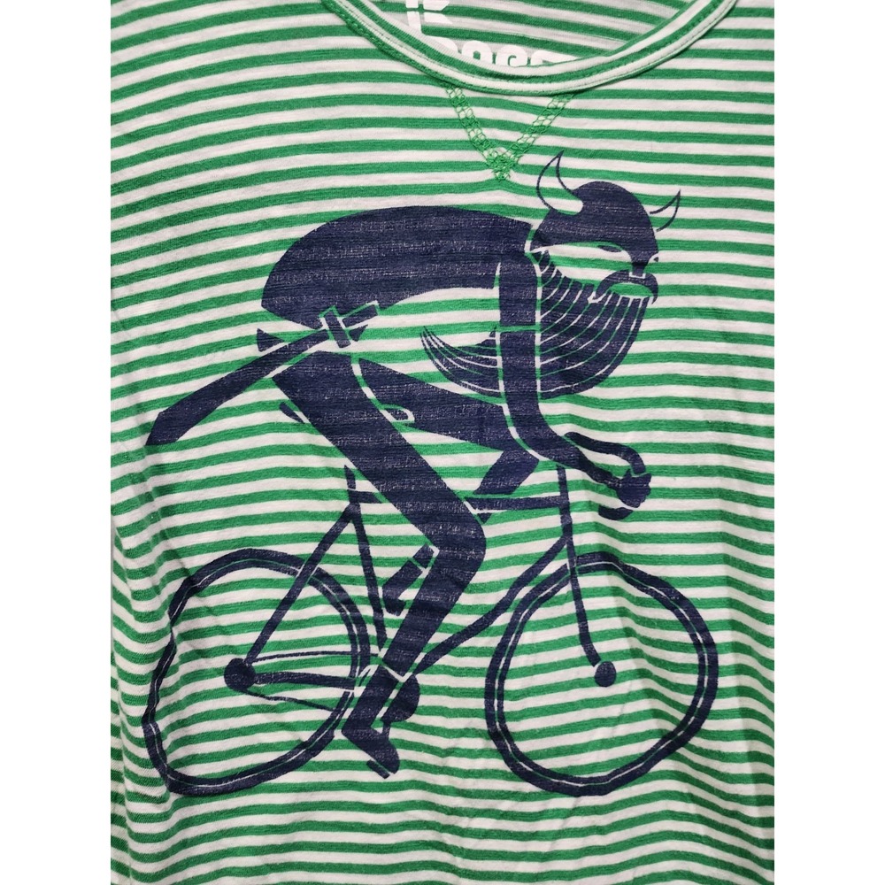 Danefae Kids Navy & Green Striped Biking Viking Basic Graphic Tee Sz 10‎ - Picture 3 of 6
